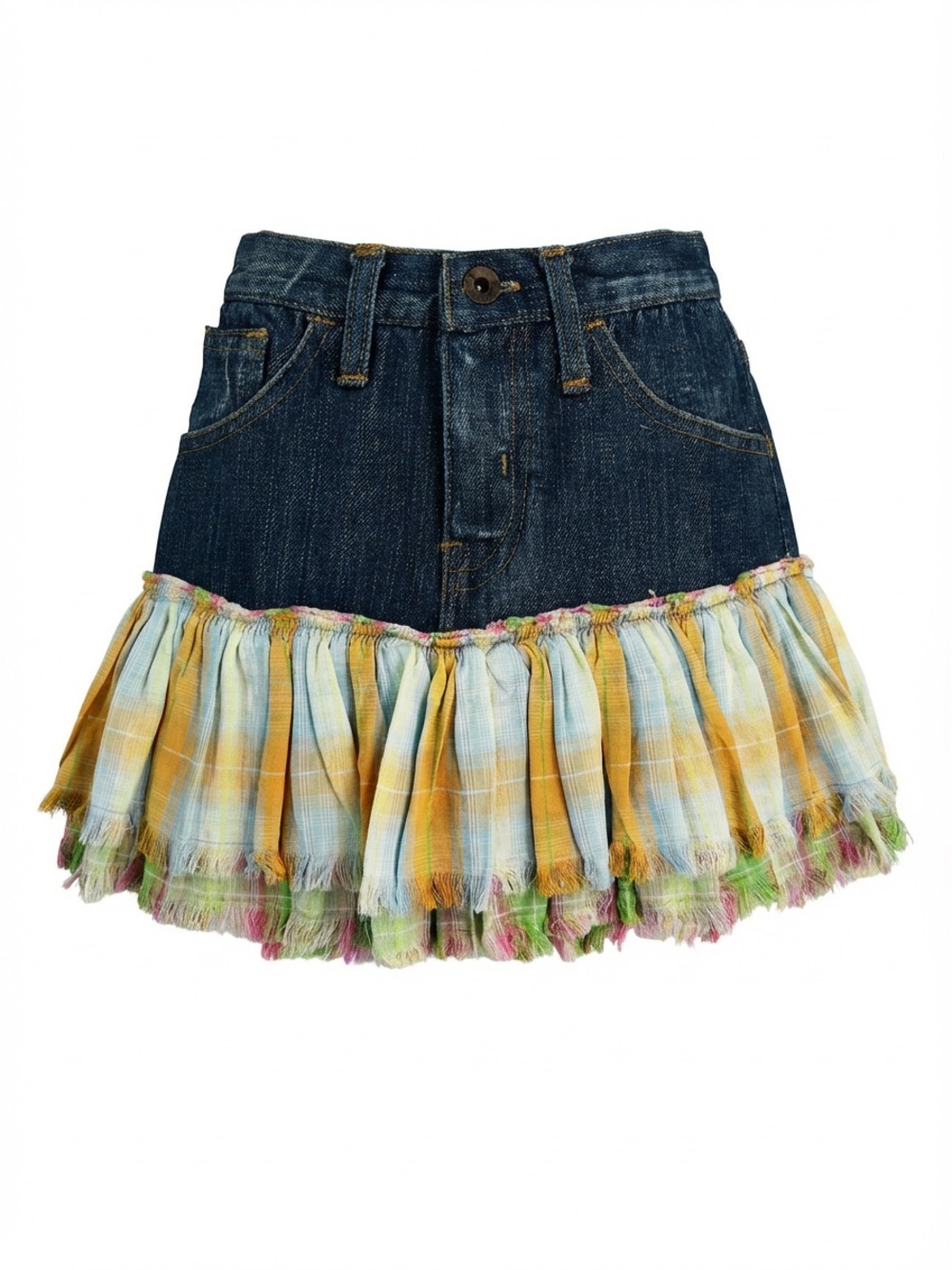 NWT Von Dutch Denim Mini Skirt with Plaid Ruffle Girls Size 5
